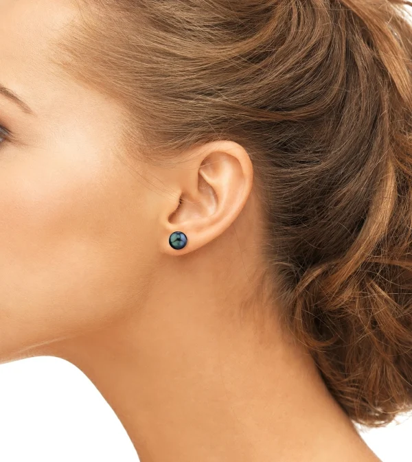 8.5-9.0mm Black Akoya Round Pearl Stud Earrings