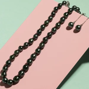 Tahitian South Sea Circle-Baroque Pearl Necklace, Bracelet, Tincup Earrings Set