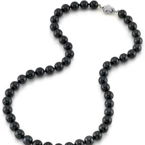 8.0-8.5mm Japanese Akoya Black Pearl Necklace- AA+ Quality