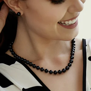 8.5-9.0mm Japanese Akoya Black Pearl Necklace - AA+ Quality