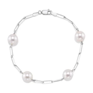 14K Gold 8.5-9.0mm Japanese Akoya Pearl & Chain Link Bracelet