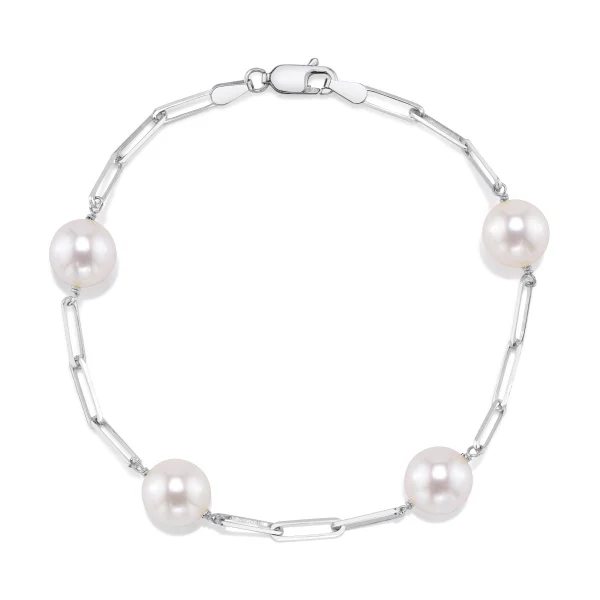 14K Gold 8.5-9.0mm Japanese Akoya Pearl & Chain Link Bracelet
