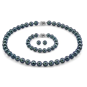 Japanese Akoya Black Pearl Sets in AAA Quality