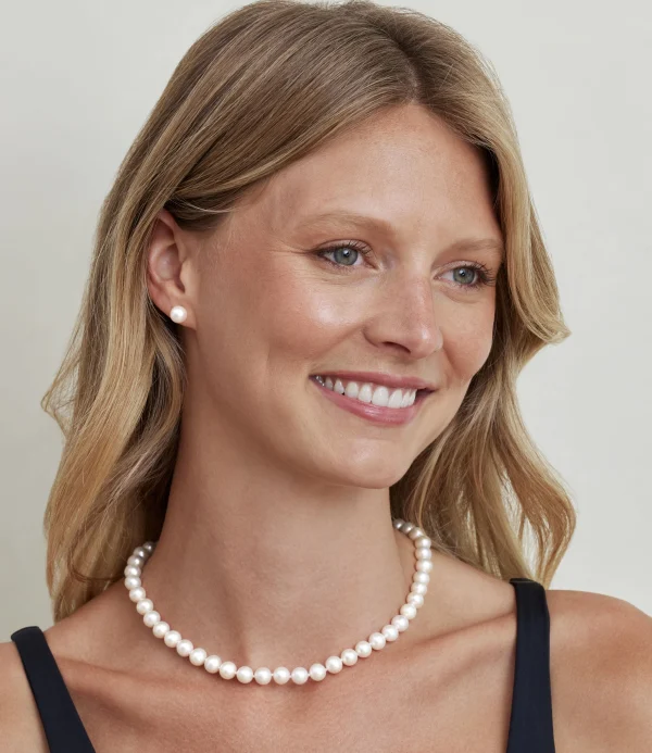 8.0-8.5mm White Freshwater Pearl Adjustable Necklace, Bracelet, Earrings Set