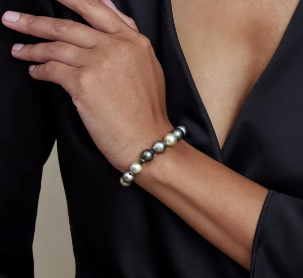 10-11mm Tahitian South Sea Multicolor Drop-Shape Pearl Bracelet - AAAA Quality