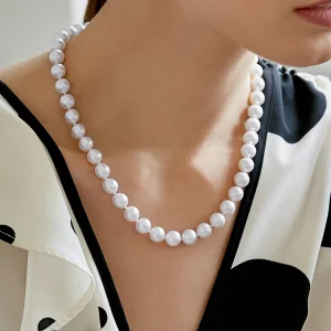 9.5-10mm Japanese Akoya White Pearl Necklace- AA+ Quality