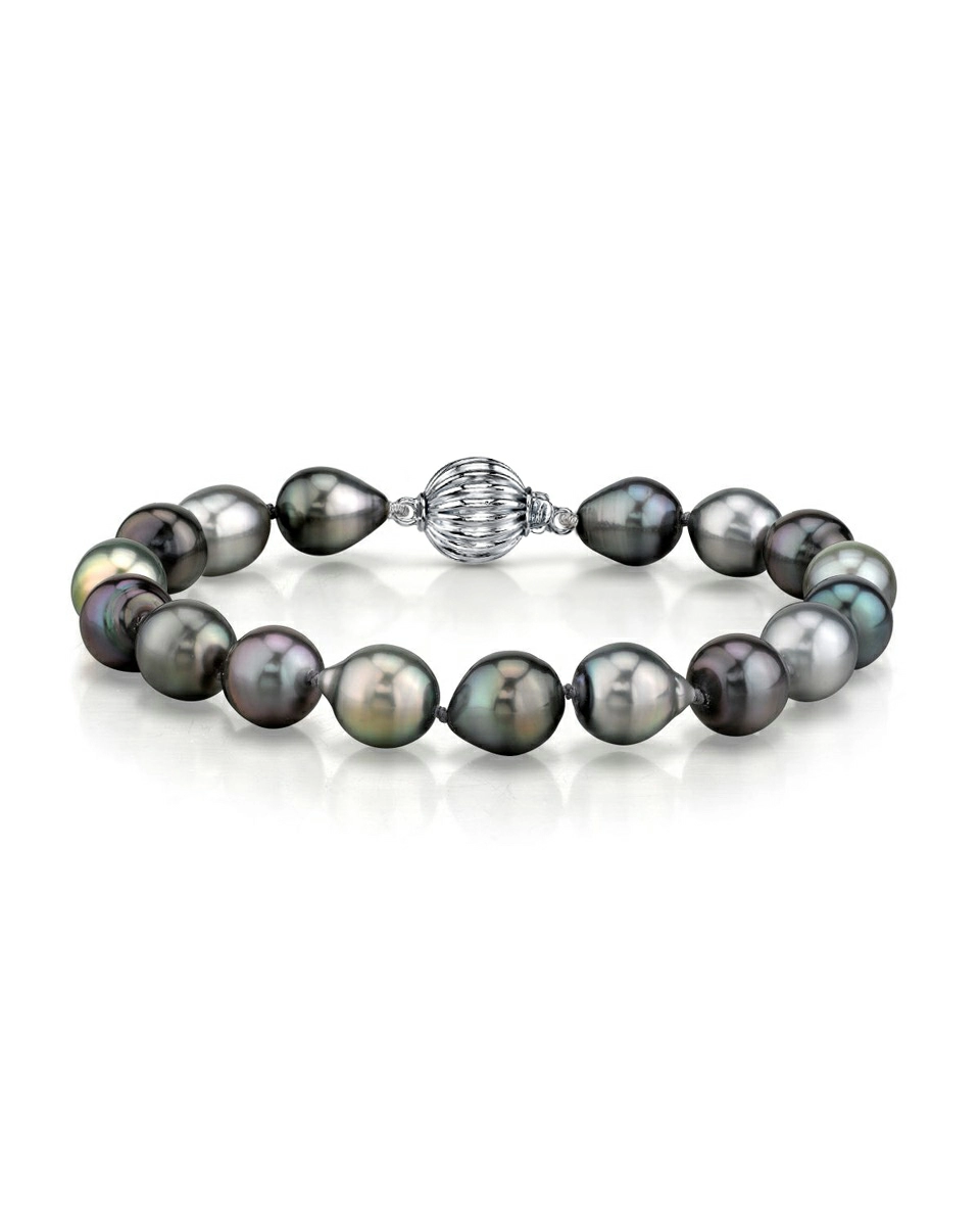 10-11mm Tahitian South Sea Multicolor Drop-Shape Pearl Bracelet - AAAA Quality