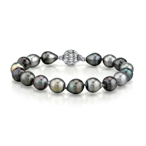 9-10mm Tahitian South Sea Multicolor Drop-Shape Pearl Bracelet - AAAA Quality