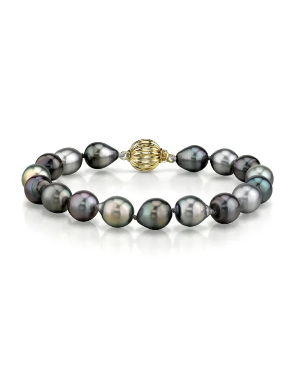10-11mm Tahitian South Sea Multicolor Drop-Shape Pearl Bracelet - AAAA Quality