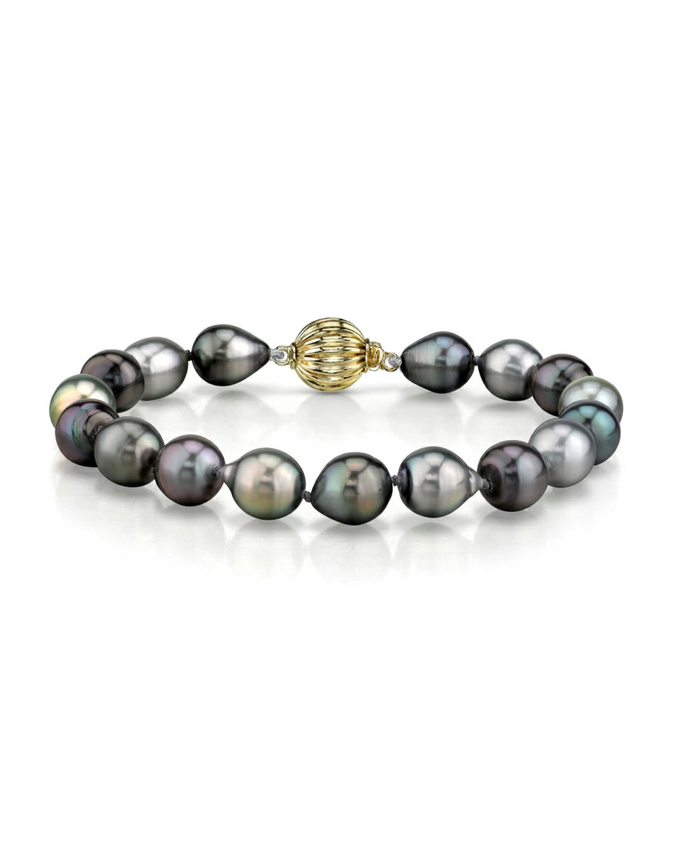 10-11mm Tahitian South Sea Multicolor Drop-Shape Pearl Bracelet - AAAA Quality