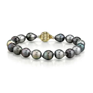 9-10mm Tahitian South Sea Multicolor Drop-Shape Pearl Bracelet - AAAA Quality
