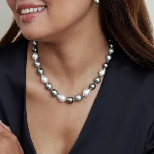 9-12mm Tahitian & White South Sea Multicolor Baroque Pearl Necklace