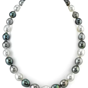 9-12mm Tahitian & White South Sea Multicolor Baroque Pearl Necklace