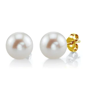 10mm White Freshwater Round Pearl Stud Earrings