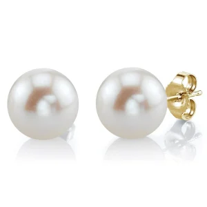 13mm White Freshwater Round Pearl Stud Earrings
