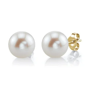 9mm White Freshwater Round Pearl Stud Earrings