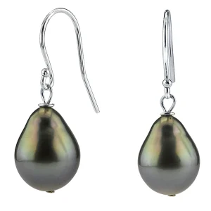 14K Gold Tahitian South Sea Teardrop Pearl Dangling Tincup Earrings