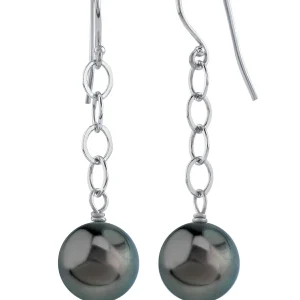 Tahitian South Sea Round Pearl Dangling Tincup Earrings