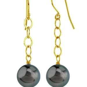 Tahitian South Sea Round Pearl Dangling Tincup Earrings