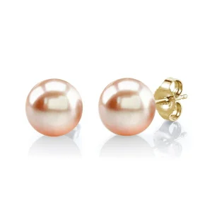 7mm Peach Freshwater Round Pearl Stud Earrings