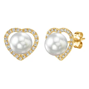 White South Sea Pearl & Diamond Heart Amour Earrings