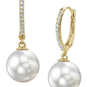 South Sea Pearl & Diamond Huggie Aurora Leverback Earrrings