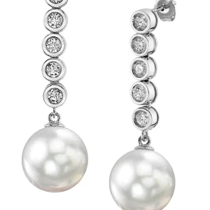 White South Sea Pearl & Diamond Cascade Earrings