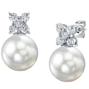 White South Sea Pearl & Diamond Dahlia Earrings