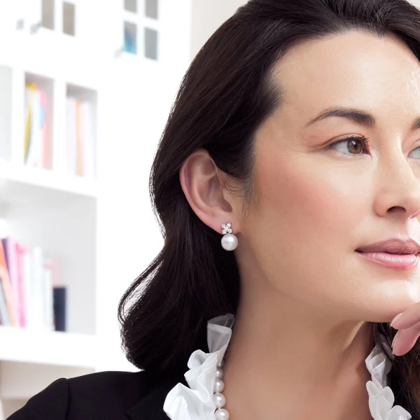 White South Sea Pearl & Diamond Dahlia Earrings