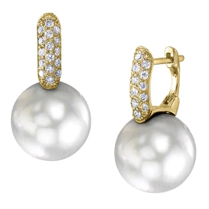 White South Sea Pearl & Diamond Huggie Emily Earrings