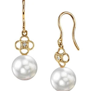 White South Sea Pearl & Diamond Lacy Earrings