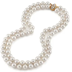 9.0-9.5mm Hanadama Akoya White Pearl Double Strand Necklace