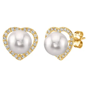 Akoya Pearl & Diamond Heart Amour Earrings