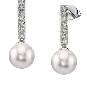 Akoya Certified Hanadama Pearl Dangling Diamond Earrings