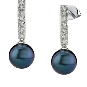 Black Akoya Pearl Dangling Diamond Earrings