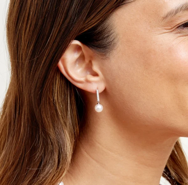 Akoya Pearl Dangling Diamond Pendant & Earrings