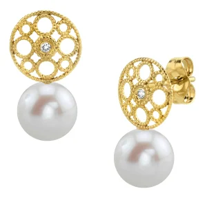 Freshwater Pearl & Diamond Faye Earrings