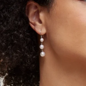 White Akoya Pearl Triple Drop Earrings