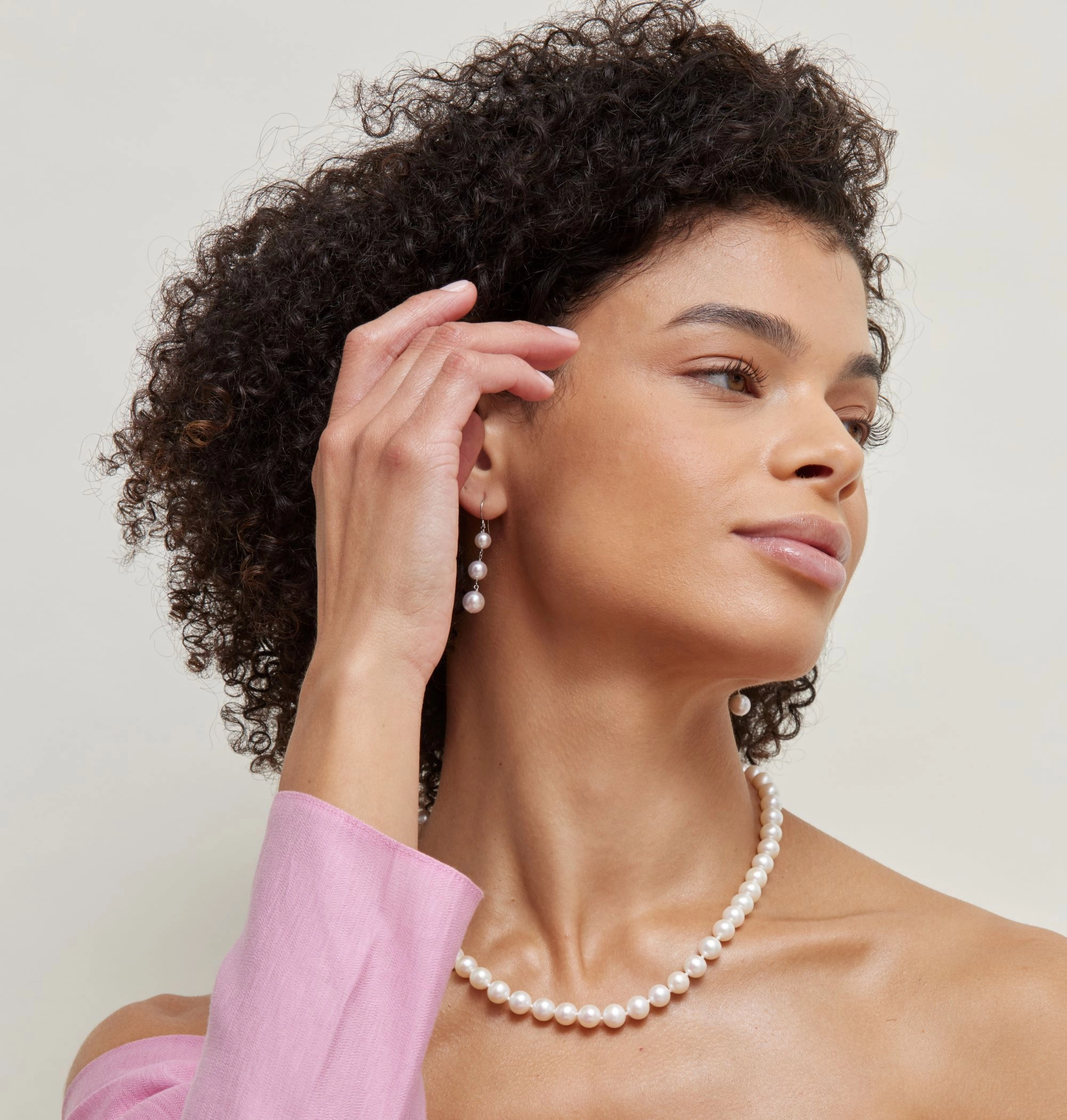 White Akoya Pearl Triple Drop Earrings