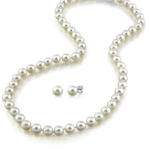 6.5-7.0mm Japanese Akoya Pearl Necklace & Earrings- AAA Quality