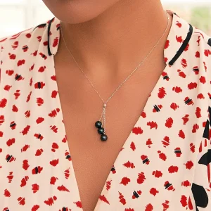 14K Gold Black Japanese Akoya Pearl Tincup Cluster Pendant