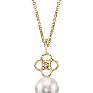 14K Gold Akoya Pearl & Diamond Lacy Pendant