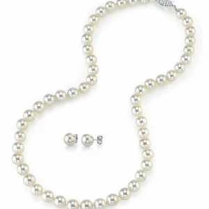 8.0-8.5mm Japanese White Akoya Pearl Necklace & Earrings
