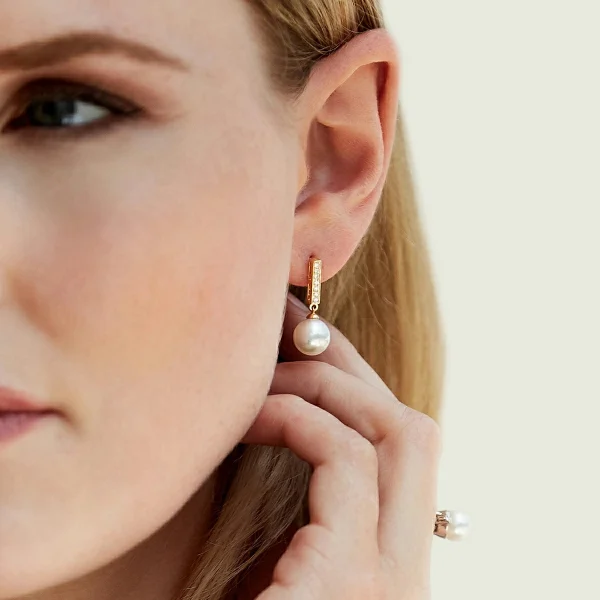 Akoya Pearl Dangling Diamond Earrings