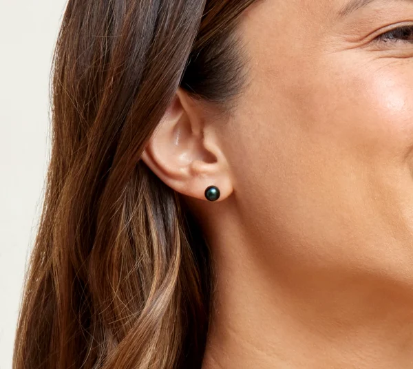 8mm Black Freshwater Round Pearl Stud Earrings