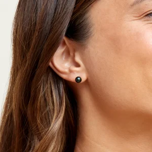 6.5-7.0mm Black Akoya Round Pearl Stud Earrings