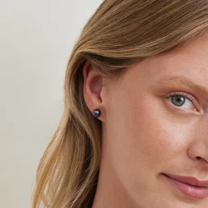 7.5-8.0mm Black Akoya Round Pearl Stud Earrings