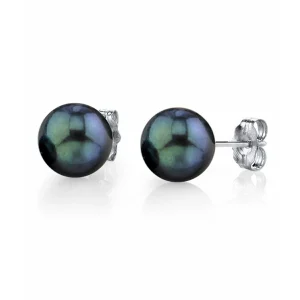8.5-9.0mm Black Akoya Round Pearl Stud Earrings