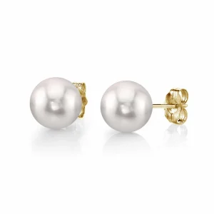 9.0-9.5mm White Akoya Round Pearl Stud Earrings