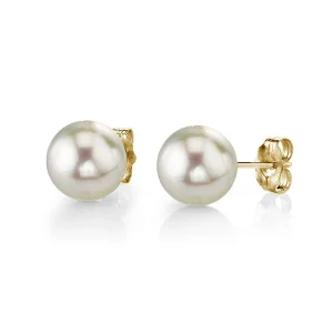 7.5-8.0mm White Akoya Round Pearl Stud Earrings